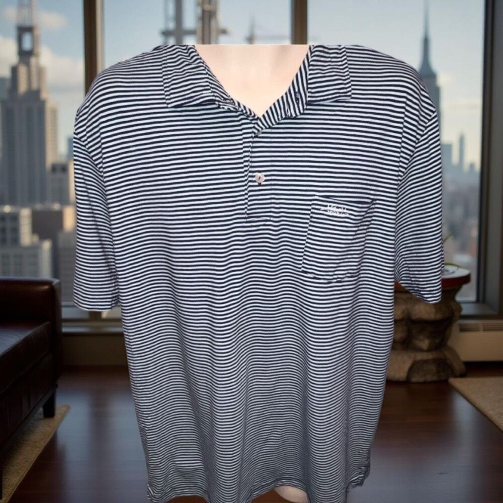 Peter Millar Navy/Green Stripe Golf Short Sleeve Polo Shirt Size Large #1